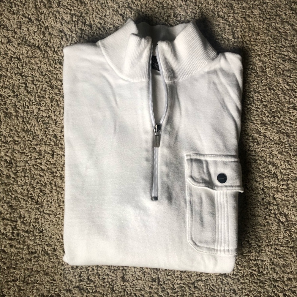 NWOT MENS MICHAEL KORS WHITE ZIP UP COTTON SWEATER
